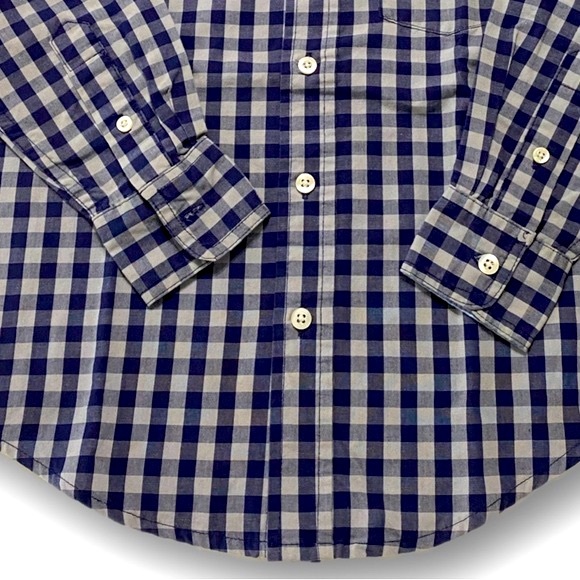 Wrangler Jeans Co, NWOT, Navy gingham plaid long sleeve button down, Size XS 4/5 - Picture 3 of 9